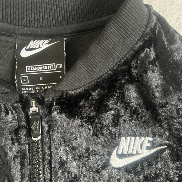 Vintage Nike Tracksuit Girls Large Black Velour Zip Up Track Set Logo Y2K - Picture 10 of 12